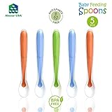 Alnoor USA Soft Tip Silicone Baby Spoon – Gum Friendly Spoons for Infant Baby Training Gift Set 5 Pack – BPA and Phosphate Free | Perfect for Baby Feeding and Self Feeding & Teething