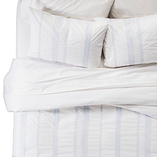 Cheap Bohemian Embroidered White With Blue Embroidery Duvet Cover