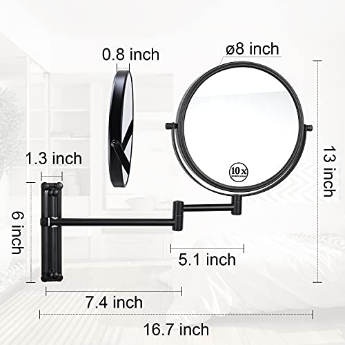 LANSI Wall Mounted Makeup Mirror, 10X Magnifying Mirror 8" Height