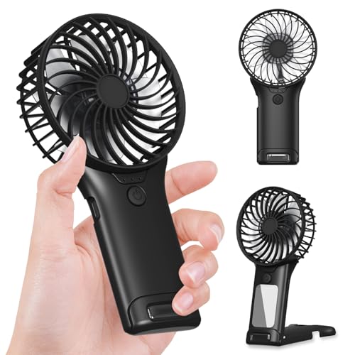 GEHEN Portable Pocket Fan, USB Rechargeable, Mini Fan with Mirror, 4 Gear Wind, Up to 15 Hours, Hand Fan with Powerful Cooling for Travel/Summer/Concerts/Lash, Gifts for Women(Black)