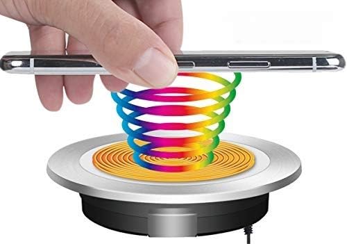 EDL-18 Wireless Charger, Fast Charging, Embedded on Desk, fit Standard-Sized Grommet Hole(2.36”). Easy to Install. 10W/7.5W/5W Fast Charging for Qi Enabled Phones& Devices. (Silver)