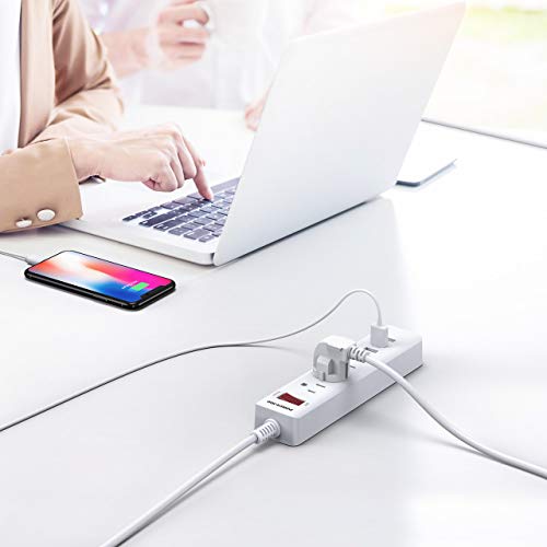 POWERADD Power Strip 3 Outlets with 3 Fast Charging USB Ports, 5ft Extension Cord with USB Ports (5V/2.4AX3) for Indoor,1625W/13A