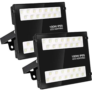 Hykolity 100W LED Security Flood Light,10000lm Outdoor Commercial LED Area Light, Weatherproof Parking Lot Lighting Fixture,5000K Daylight [250W MH Equivalent] - 2 Pack