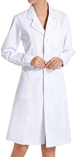 TIANLIN Medical Lab Coat Nurse Sanitary Clothing and Work Uniforms Long Sleeve White Work for Women