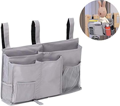 Sam4shine Bedside Caddy, Beside Organizer Hanging Storage Bag Holder with 8 Pockets, College Dorm Room Essentials, Grey