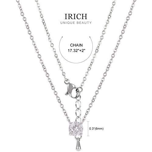 IRICH 14K White Silver Plated Cubic Zirconia Necklace for Women, Dainty Pendant Necklace for Women Girls Jewelry Gifts, Silver, 19 Inches