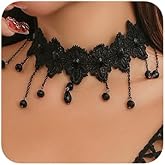 fxmimior Boho Fashion Prom Shinny Crystal Punk Black Lace Chunky Choker Necklace Dainty Sexy Body Chain Black Choker Necklace Halloween Christmas Necklace for Women