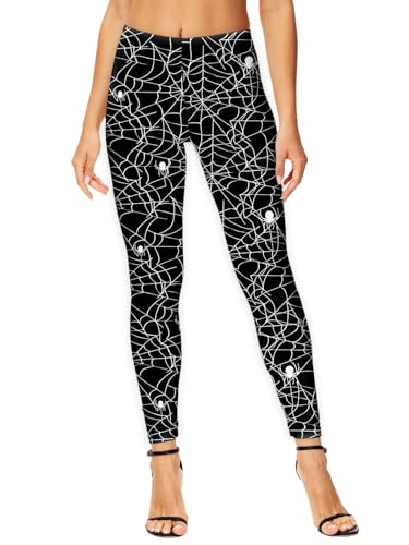 Deerose Halloween Spider Web Leggings Womens Costume High Waist Funny Graphic Stretchy Pants M at Amazon