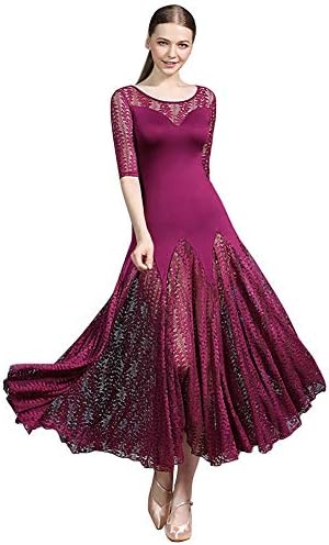 Lace Half Sleeve Ballroom Dance Dress Modern Dance Flamenco Waltz Tango Costume
