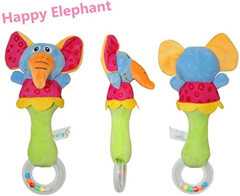 1 Pack Here Shine Developmental Baby First Rattle Toy Soft Plush Animal Style For Infant or Baby Boys / Girls - Elephant