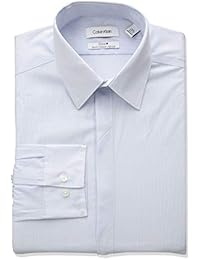 Calvin Klein Camisa de vestir para hombre, no necesita planchado, ajuste delgado, diseño de rayas