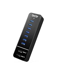 HooToo Concentrador USB 3.0 de 9 puertos y 60 vatios con 2 puertos de carga inteligentes y 7 puertos de transferencia de datos para iPhone, iPhone 6s, iPhone 6s Plus, iPad, PC y más