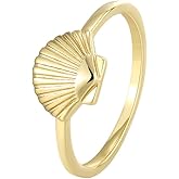 Dainty Scallop Sea Shell Statement Ring for Women Girls 14K Gold Plated Fashion Boho Tropical Stackable Band Rings Comfort Fit Cute Vacation Hawaiian Ocean Theme Party Jewelry Gift