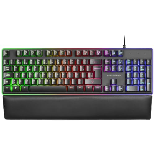 Mars Gaming MK320, Spanish Layout, Full H-Mech Gaming Keyboard, 13 RGB and Halo Modes, Padded Wrist Rest, Antighosting, Black