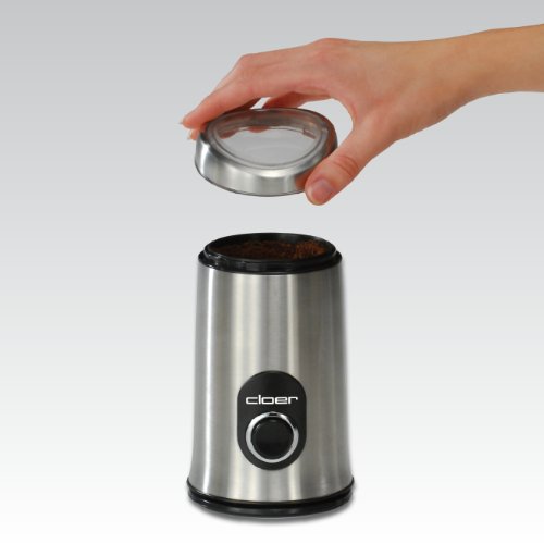 Cloer 7579 Elektrische Kaffeemühle, 150 W, für bis zu 50 g Kaffeebohnen, mattiertes Edelstahlgehäuse – Bild 7