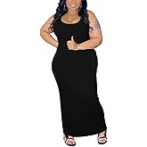 YeGine Women Plus Size Sleeveless Bodycon Maxi Dresses Sexy Slim Tank Dresses