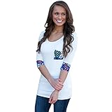 Froomer Women Scoop Neck 3/4 Sleeve Slim Shirt Tops Blouse