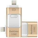 256GB USB Flash Drives, for iPhone [3-in-1] Lightning OTG Jump Drive, iPad Memory Stick, iOS External Storage Expansion for iOS Android PC Laptops (256GB, Gold)