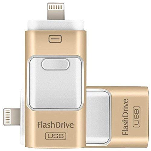 256GB USB Flash Drives, for iPhone [3-in-1] Lightning OTG Jump Drive, iPad Memory Stick, iOS External Storage Expansion for iOS Android PC Laptops (256GB, Gold)