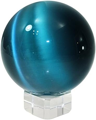 OnineScienceMall 2.5 Inch Cat's Eye Orb Gemstone 60mm Crystal Ball w Glass Stand (Blue)