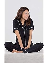PajamaGram Pajama - Juego de pijama para mujer, de algodón, manga corta
