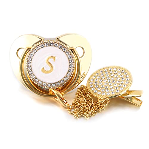 Herrnalise Baby Pacifier 26 Letter Name Initials Clip Silicone Baby Pacifier Golden Shiny Newborn Pacifier Baby Supplies Summer Sale