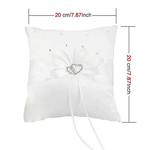 Youzpin 5Pcs Romantic Wedding Ceremony Party Favor Sets，Wedding Guest Book + Pen Stand + Flower Basket + Ring Pillow + Garter Double Heart Rhinestone Decor Ribbon Bow Elegant Wedding Party Decoration. - Thumbnail 3