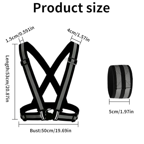 YSDINK Reflective Safety Set:High Visibility Adjustable Elastic Vest with 2 High Luminance Double Stripe Armbands for Night Running, Cycling, Jogging, Walking, Suitable
