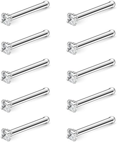 18G 20G Threadless Push In Nose Rings Studs For Discerning Women 316L Surgical Steel L Shaped Opal Nose Studs Screw Bone Nose Rings Studs Nostril Piercing J