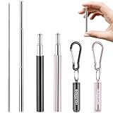 Reusable Straws - 2 Pack Telescopic Straws Stainless Steel Metal Drinking Straw 