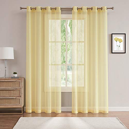 Warm Home Designs Pair of 2 Standard Size 54" (Width) x 84" (Length) Light Yellow Sheer Window Curtains. 2 Elegant Voile Panel Drapes are 108 Inch Wide Total - K Yellow 84"