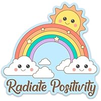 Cute Rainbow Sticker Decal - Inspirational Quote Stickers for Laptop Water Bottle 4" x 4" Radiate Positivity Kawaii Cartoon