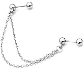 Double Ball Pierced Chain Tassel Earrings for Women Men Silver Tube Circle Clip On Sutd Earrings Crawler Charm Jewelry 1Piece