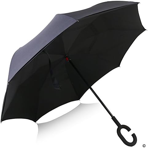 Double Layer Inverted Windproof Umbrella Car Reverse Folding UV Protection Umbrella by Yeipis (Classic Black)