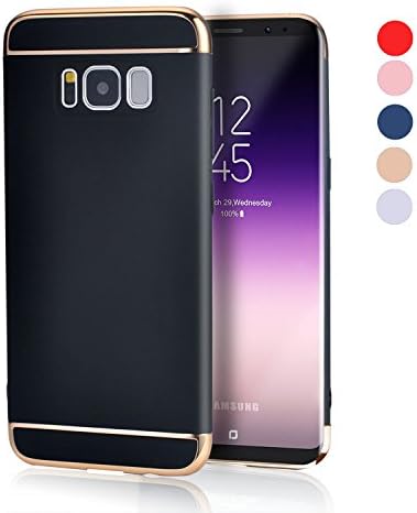 Galaxy S8 Case, Eunsoul 3 In 1 Ultra Thin and Slim Hard Case Coated Non Slip Matte Surface with Electroplate Frame for Samsung Galaxy S8 Case (5.8'')(2017) -- (Black &amp; Gold)