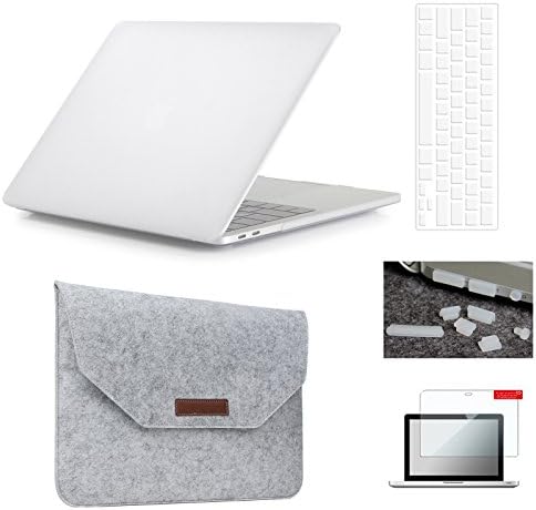 MacBook Pro 15"(2016 & 2017 Release) Hardshell Case & Felt Sleeve[5 in 1 Bundle] with Screen Protector,Keyboard Cover & Dust Plug for Latest MacBook Pro 15" A1707 w/Touch Bar Touch ID - Frost Clear