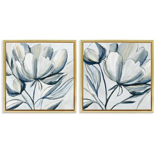 Stupell Industries Brushed Grey Tulips 2 Piece Gold Framed Floater Canvas Set d…