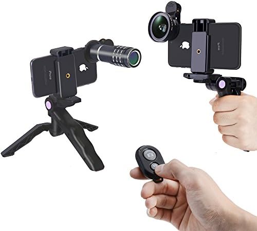 MY MIRACLE 3 in 1 HD Lens Kit for iPhone 7/7 plus/8/8 plus/X（12X Optical Zoom Aluminum Telephoto Lens + 0.45X Super Wide Angle Lens + 15X Macro Lens) with Accessories (Universal Clip, Black)