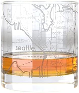 Uncommon Green Seattle Map Rocks Glass Etched Whiskey