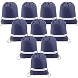 Navy-Drawstring-Bags-Backpack Reflective in Bulk 10 Pack, Cheap Sports Gym Sack Pack Cinch Bag with Strings