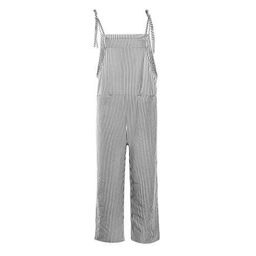 BEAUTYVAN Women Cotton Linen Cropped Pants Overalls Jumpsuits Stripe Poled Distressed Casual Loose Fit (XL, Black)