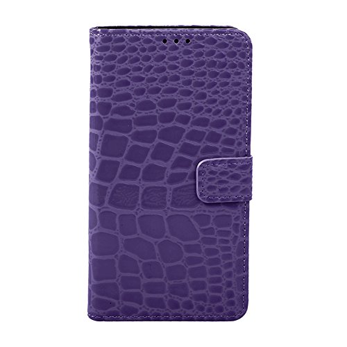 FAVOLCANO CROCO Series - Luxury PU Leather Wallet Stand Cover with Magnetic Flap Closure and Card Slots for Samsung Galaxy Note 4 (Purple)