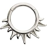 Pierced Owl 14-16GA 316L Stainless Steel Sun Rays Hinged Segment Clicker Ring