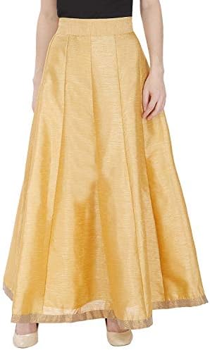 EPILOG Women Golden Solid Silk Skirt (Core_Gold_Free Size)