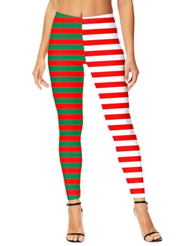 Deerose Womens Christmas Leggings High Waist Graphic Printed Candy Cane Funny Red Green Striped Tight Pants L at Amazon