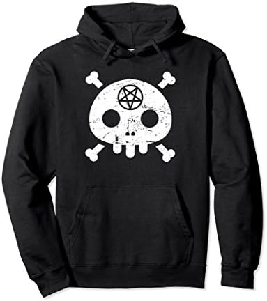 Unisex Cute Skull &amp; Satanic Pentagram | Goth Hoodie 2XL Black