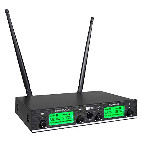 Tbaxo Wireless Microphone System Pro UHF 4 Channel 4 Headset & Lavalier