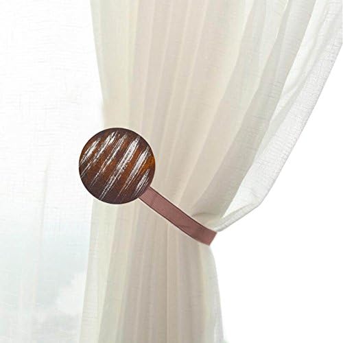 YYC 2Pcs Magnetic Curtain Tieback American Style Round Wooden Curtain Buckle (Coffee)