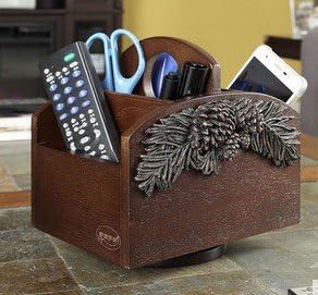 Remote control holder Organizer Stand Storage Shelf Brown Wooden