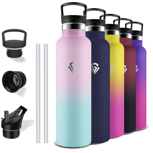 Grsta Stainless Steel Drinking Bottle, 1 Litre, Drinking Bottle with Straw, BPA-Free, Leak-Proof, Cold and Warm, Suitable for Carbonated Drinks, for Yoga, Camping, Hiking, Fitness